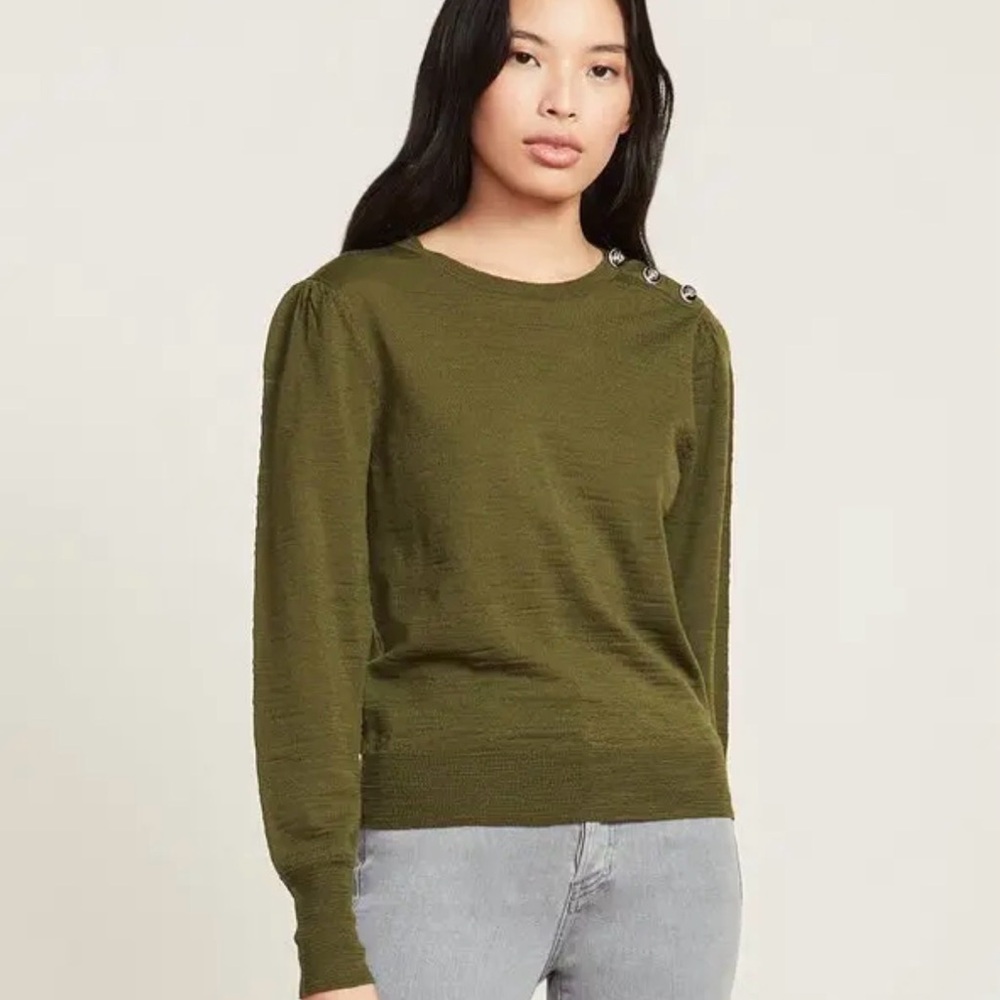 Greydon Olive Green Button-Shoulder Knit Sweater
